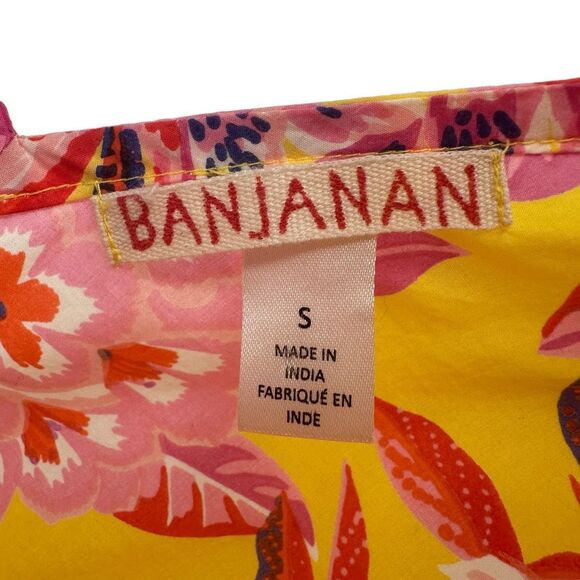 Banjanan Carnation Flamingo Rhododendron Ruffle Maxi Dress Size Small Yellow - Picture 10 of 13